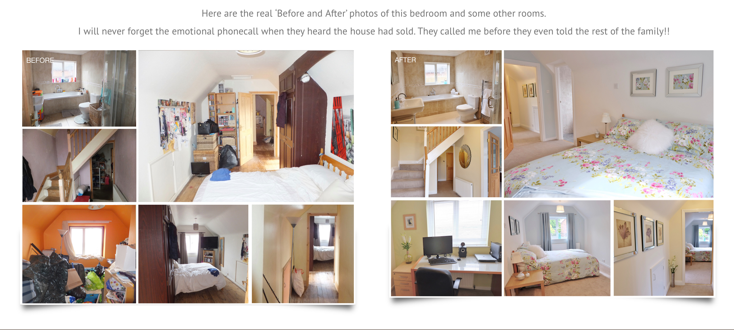 Lived-in full home staging before and after showing how a lived-in property was presented to help buyers imagine living there.